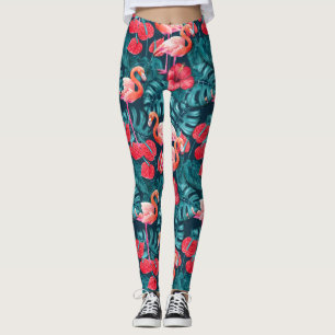 Legging Pássaros Flamingo e aquarela de jardim tropical