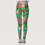 Legging Pássaros Flamingo e aquarela de jardim tropical<br><div class="desc">Pássaro Flamingo,  flor do flamingo,  folhas de monstera e hibisco foram pintados com aquarelas no papel,  depois escaneados e o padrão perfeito foi feito no Photoshop.</div>