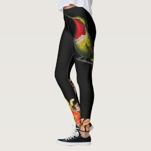 LEGGING PÁSSAROS HUMMINGBIRD E FLORES NEGROS DE PALAVRAS P