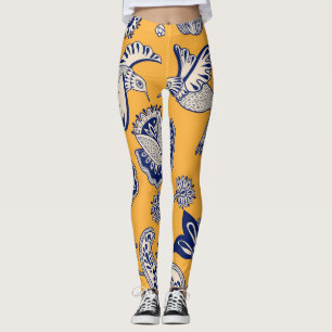 Legging Pássaros Paisley Flores Padrão de Vintagem