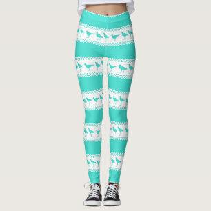 Legging Pássaros Pássaros Brancos Turquesa