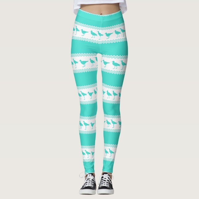 Legging Pássaros Pássaros Brancos Turquesa (Frente)