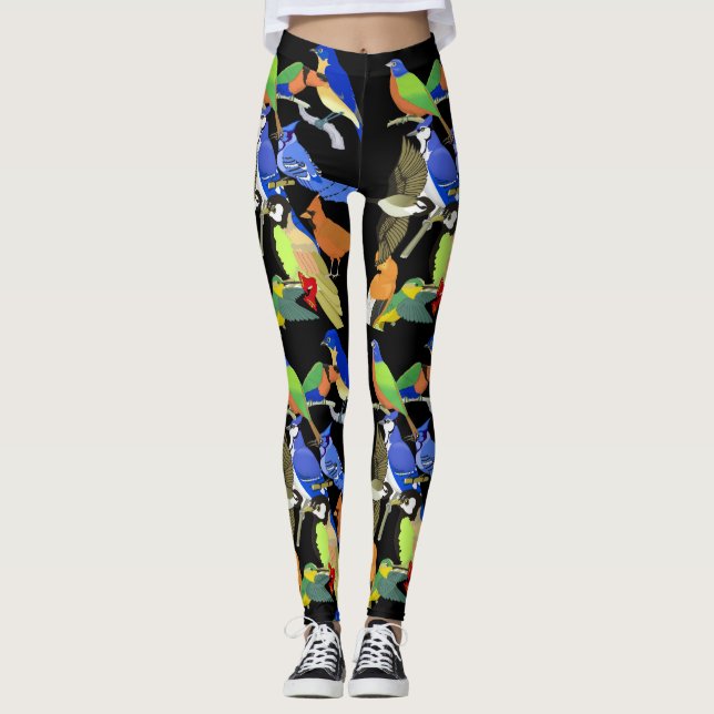 Legging Pássaros selvagens tropicais coloridos (Frente)