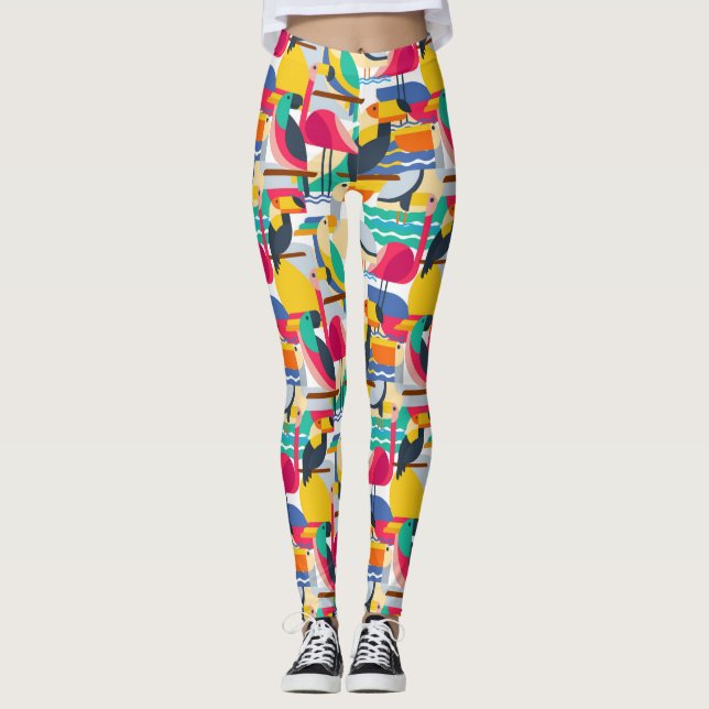 Legging Pássaros tropicais geométricos (Frente)