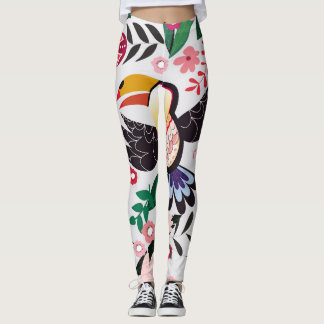 Legging Pássaros tropicais, padrão de rabiscos florais.