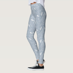 Legging pasta azul-poeirenta penas flores estampas
