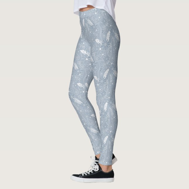 Legging pasta azul-poeirenta penas flores estampas (Esquerda)