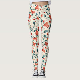 Legging Pasta Azul Whimsical e Padrão Floral Vermelho