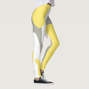 Legging Pastas Cinzas brancas abstrato Art Amarelo