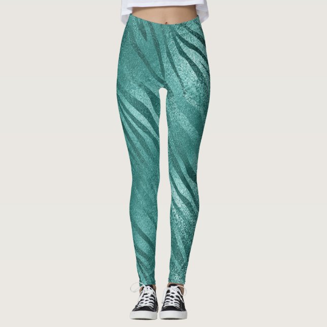 Legging Pastel-animal tropical zebra tropical úmida de chá (Frente)