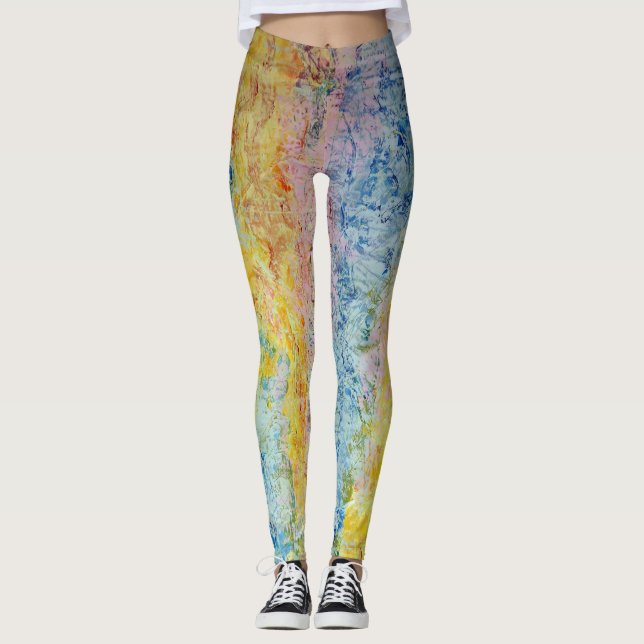 Legging Pastel Azul Amarelo-Amarelo Texturizado Abstrato m (Frente)
