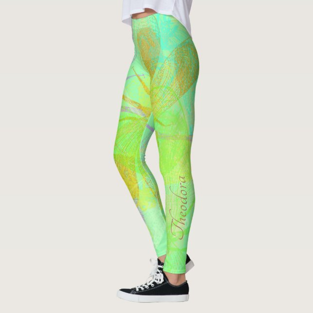 Legging Pastel Azul Dragonfly abstrato Dourado (Esquerda)