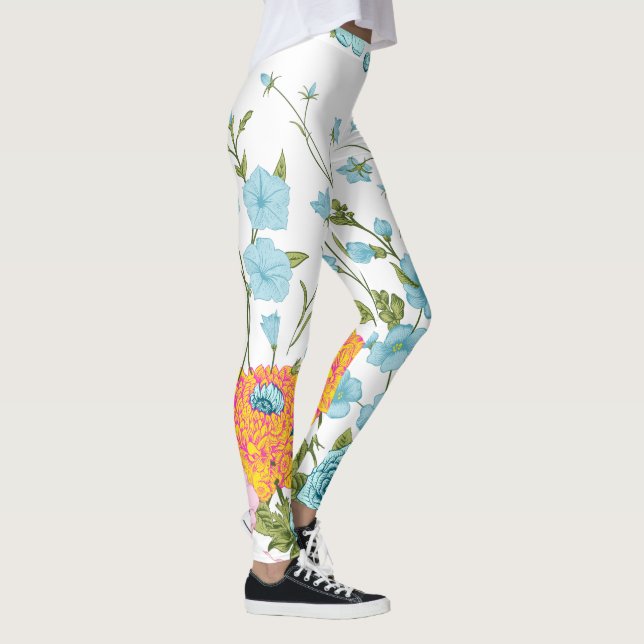 Legging Pastel Azul, Rosa e Design Floral Amarelo (Direita)