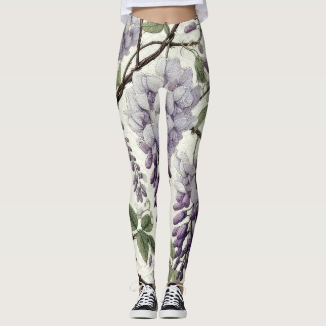 Legging Pastel duro Desenhando Wisteria Púrpura (Frente)