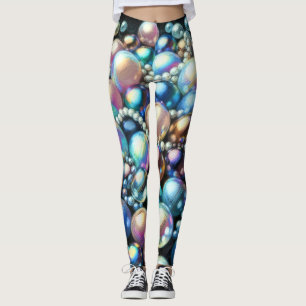 Legging Pastel duro Pérolas Miçangas iridescentes