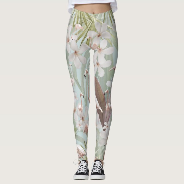 Legging Pastel Flamingo Jungle Love #1 #tropical #wall (Frente)