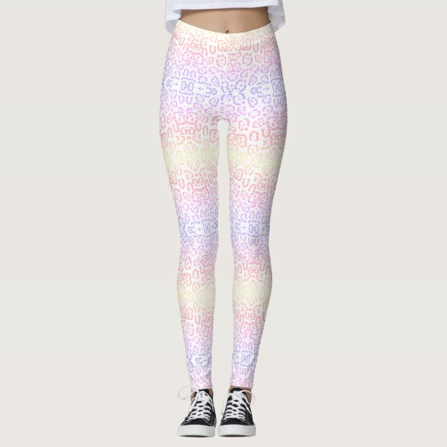 Legging Pastel Kawaii Leopard Rainbow Impressão Animal (Frente)