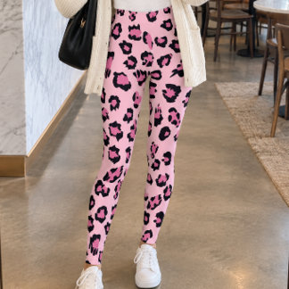 Legging Pastel Pink Black Leopard Print