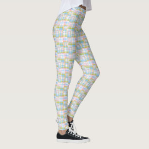 Legging Pastel Preppy Madras Estilo de Coleta Xadrez Tarta
