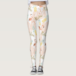 Legging Pastel Tropical Pink Flamingo Pattern