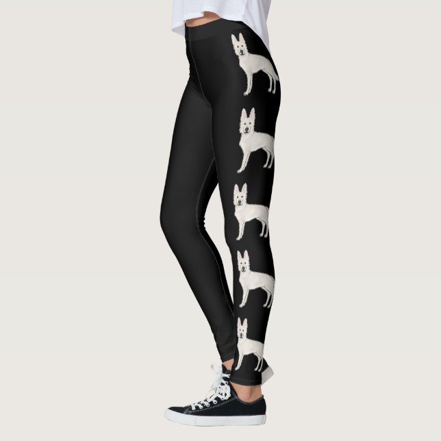 Legging Pastor Suíço Branco Cães de Desenho Animado Fofo (Esquerda)