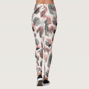 Legging Patchwork Árvore Prisma Padrão Rosa Atômico Cinza