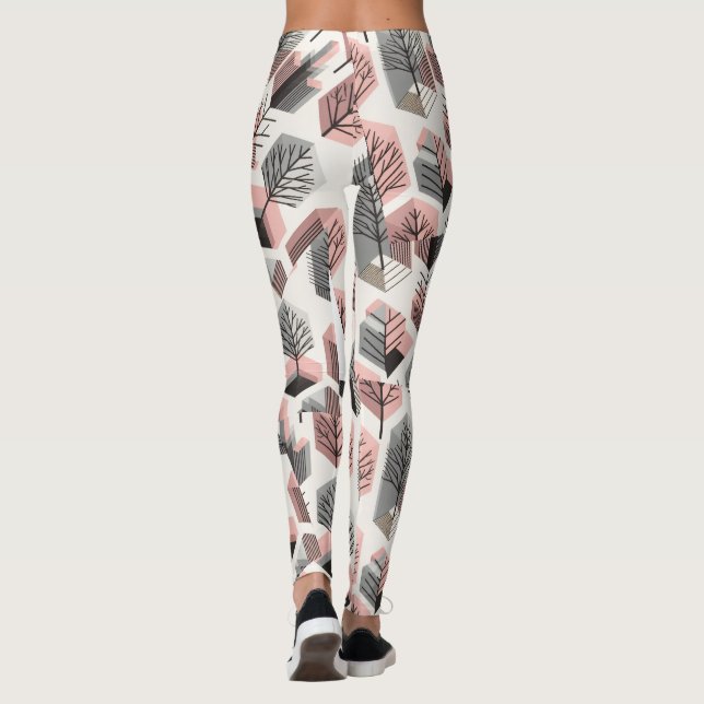 Legging Patchwork Árvore Prisma Padrão Rosa Atômico Cinza  (Verso)