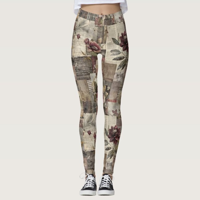 Legging Patchwork Botânico Rústico Vintage (2) (Frente)