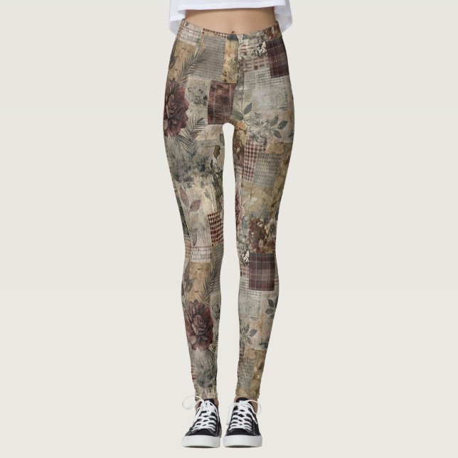 Legging Patchwork Botânico Vintage Rústico (1) (Frente)