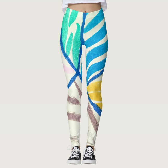 Legging Patchwork com aquarela: estilo de pintura sujo. (Frente)