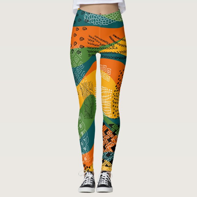 Legging Patchwork da moda: Arte Abstrato não dulante (Frente)