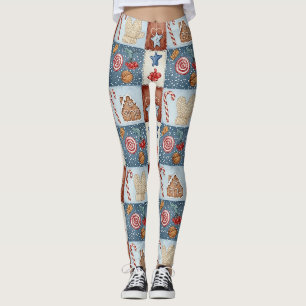Legging Patchwork de Natal de Inverno Aconchegante