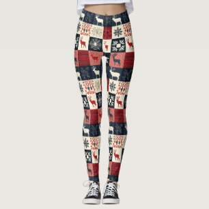 Legging Patchwork do Fair Isle Knited   Holiday Reindeer
