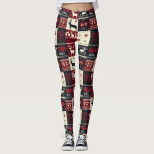 Legging Patchwork do Fair Isle Knited Rustic Reindeer