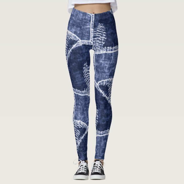 Legging Patchwork do Indigo: Textuturado verificado Elegân (Frente)