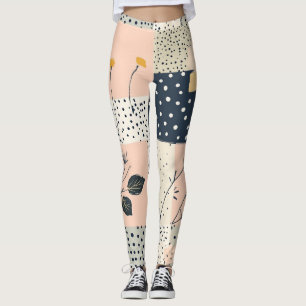 Legging Patchwork Floral Country Moderno em Rosa e Azul