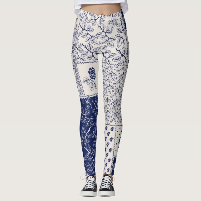 Legging Patchwork Floral do Indigo Blue Beige (Frente)