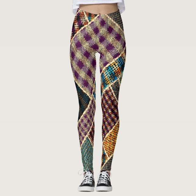 Legging Patchwork Indiana: Imitação de Canvas Texturizada. (Frente)