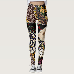 Legging Patchwork Leopard: Design de Linhagem Étnica.