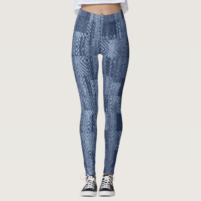 Legging Patchwork Memphis de Abstrato Denim minimo (Frente)