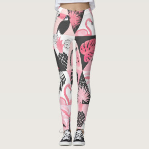 Legging Patchwork Tropical: Flamingo Watermelon Seamless.