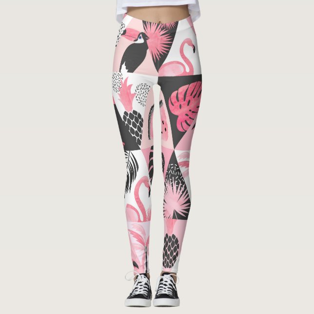 Legging Patchwork Tropical: Flamingo Watermelon Seamless. (Frente)