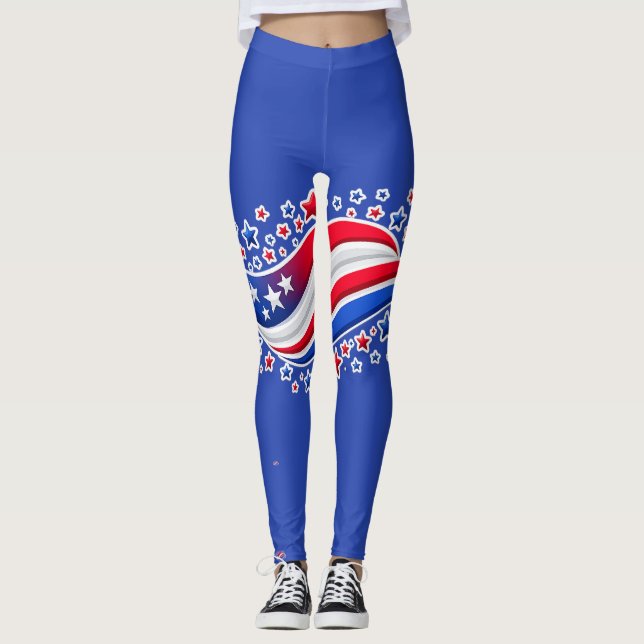 Legging Patriotic Wavy American Flag with Stars | Red Whit (Frente)