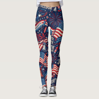 Legging Patriótica 4 de Julho Bandeira dos EUA e F