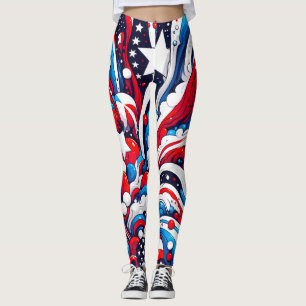 Legging Patriótico Vermelho, Branco e Azul Quarto de julho
