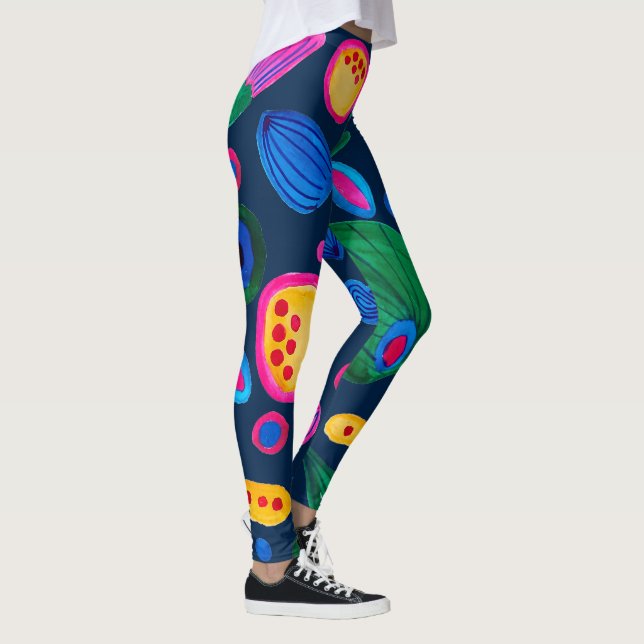 Legging Patrón boho pintado a mano azul navy (Direita)