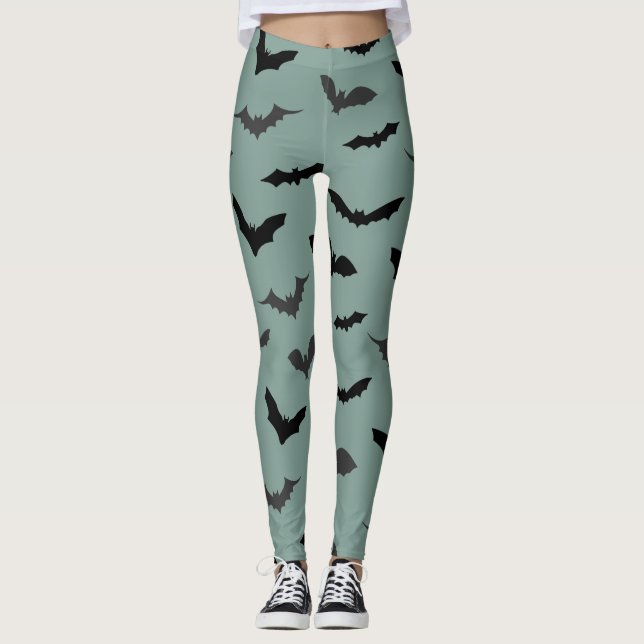 Legging Patterno de Morcegos Negros Spooky (Frente)