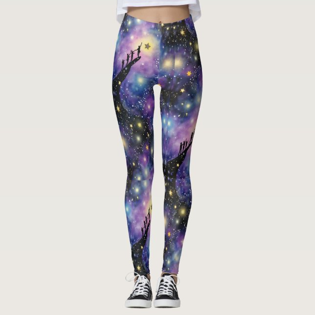 Legging Patterno sem costura do Céu da Galáxia Noite (Frente)