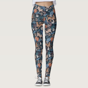 Legging  Pau-leopardo e leguminosas-da-selva-Tigre Azul
