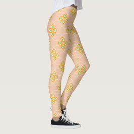 Legging Peach background hexagonal floral pattern 
